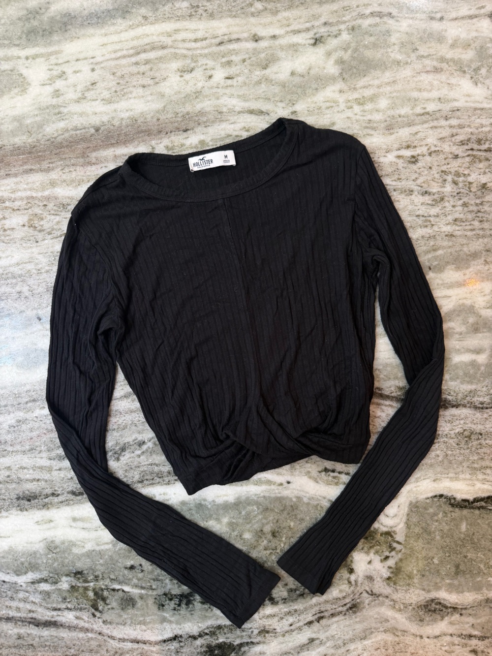 Hollister Black Ribbed Long Sleeve Twist-Hem Top